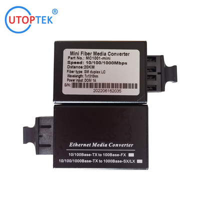 Mini size 10/100/1000M Base 1310nm Single mode dual SC 20km fast Ethernet Fiber Optic Media Converter