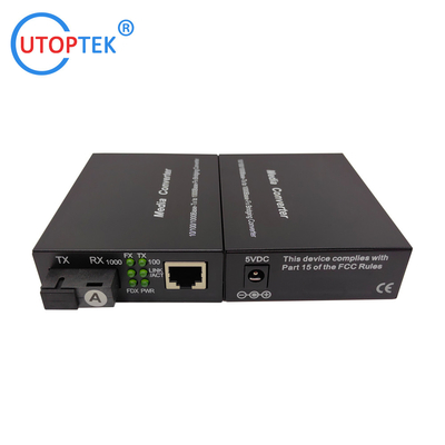 10/100/1000Mbps SM Bidi 20km Fiber media converter 1310/1550nm with DC5V power supply