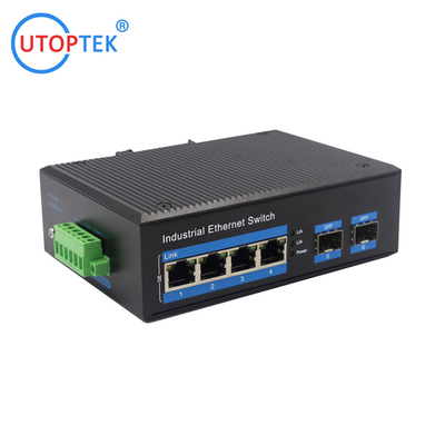industrial Unmanaged 4x10/100/1000Base-T to 2x1000M-Fx Ethernet switch DIN Rail DC12-52V -40~85degree