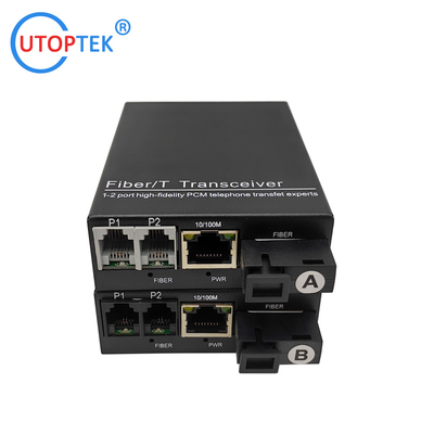 2 Channel RJ11 Telephone +1x10/100M Ethernet Over Fiber Optic Media Converter PCM Voice To Fibre Optic Transceiver
