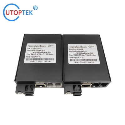 2 Channel RJ11 Telephone +1x10/100M Ethernet Over Fiber Optic Media Converter PCM Voice To Fibre Optic Transceiver