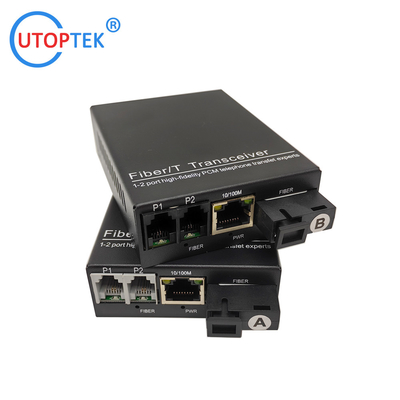 2 Channel RJ11 Telephone +1x10/100M Ethernet Over Fiber Optic Media Converter PCM Voice To Fibre Optic Transceiver