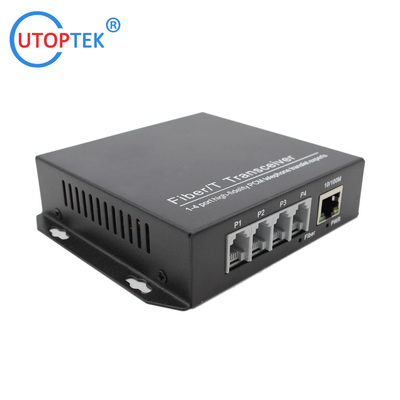 4 Channel RJ11 Telephone +1x10/100M Ethernet Over Fiber Optic Media Converter PCM Voice To Fibre Optic Transceiver
