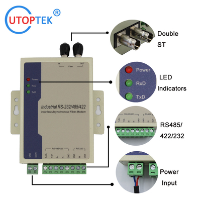 RS485/Rs422/Rs232 to Fiber duplex SC/FC/ST Modem MM 2km 1310nm Fiber media Converter for alarm system using