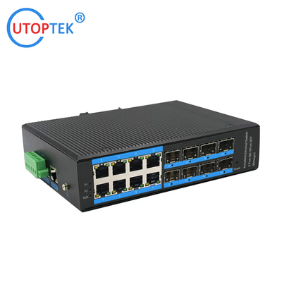 UT88GM-SFP L2 Managed Industrial 8x1000M SFP+8x10/100/1000M RJ45+1xConsole port, DIN Rail,-40 ~+85 ℃ Ethernet Switch