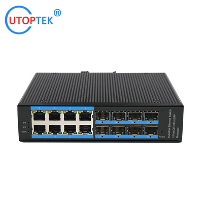 UT88GM-SFP L2 Managed Industrial 8x1000M SFP+8x10/100/1000M RJ45+1xConsole port, DIN Rail,-40 ~+85 ℃ Ethernet Switch