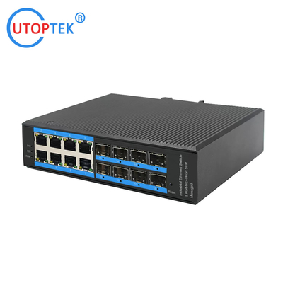 UT88GM-SFP L2 Managed Industrial 8x1000M SFP+8x10/100/1000M RJ45+1xConsole port, DIN Rail,-40 ~+85 ℃ Ethernet Switch