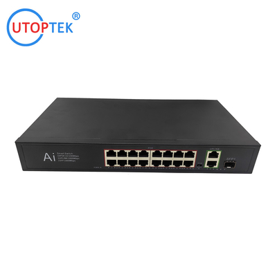 Unmanaged 16xFE POE+2xGE RJ45+1xGE SFP Port Extend distance 10M/250m POE Ethernet Switch support 1U RACK Install