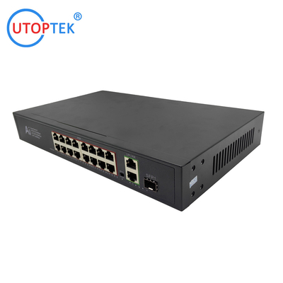 Unmanaged 16xFE POE+2xGE RJ45+1xGE SFP Port Extend distance 10M/250m POE Ethernet Switch support 1U RACK Install