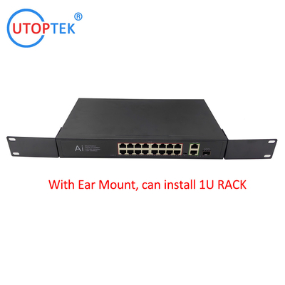 Unmanaged 16xFE POE+2xGE RJ45+1xGE SFP Port Extend distance 10M/250m POE Ethernet Switch support 1U RACK Install