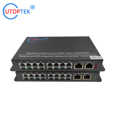8Ch RJ-11 Telephone+2GE Ethernet to fiber converter,PCM Voice over fiber Media Converter ,fxs/fxo to fiber converter