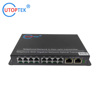 8Ch RJ-11 Telephone+2GE Ethernet to fiber converter,PCM Voice over fiber Media Converter ,fxs/fxo to fiber converter