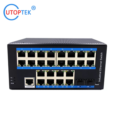 UT224GM-SFP L2 Managed Industrial 2x1000M SFP+24x10/100/1000M RJ45+1xConsole port, DIN Rail,-40 ~+85 ℃ Ethernet Switch