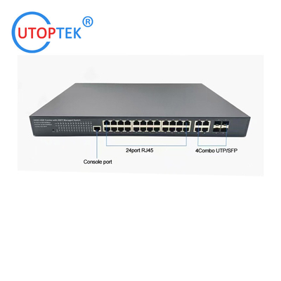 Layer2 Management 10/100/1000M 24port POE+4Combo UTP+4SFP IEEE802.3af/at Total 400W POE Network switch(UT-PS2444GM-SFP)