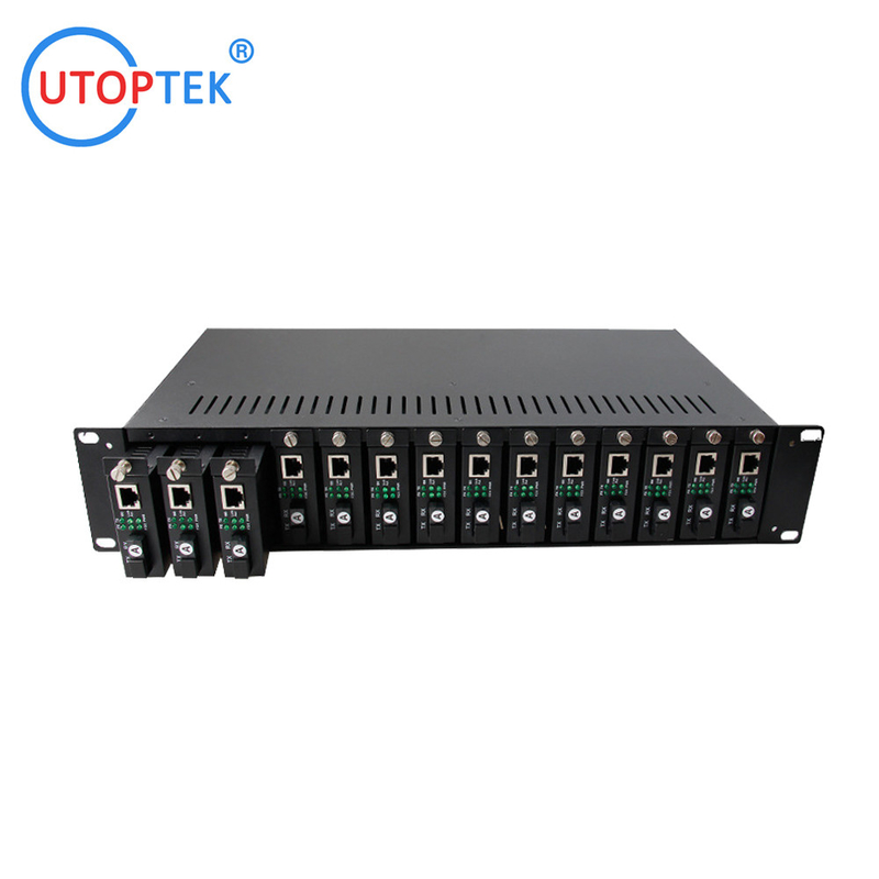 Media converter RACK Chassis Mount 14/16slots 19in 2U dual AC power for CCTV Network using