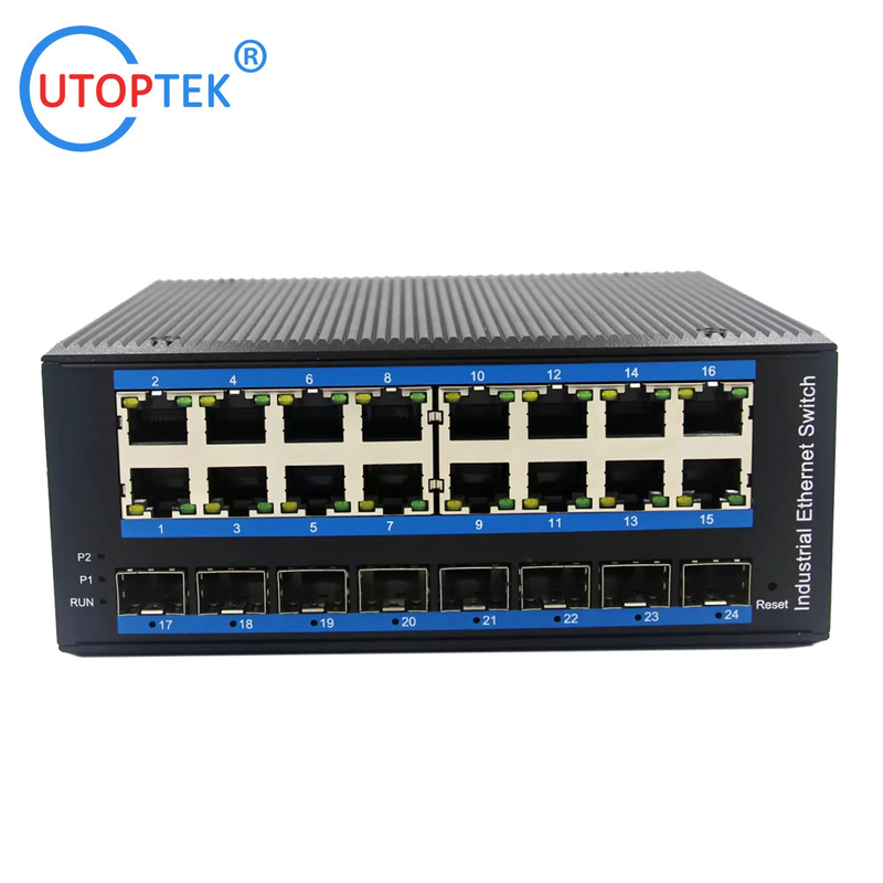 UT816GM-SFP L2 Managed Industrial 8x1000M SFP+16x10/100/1000M RJ45+1xConsole port, DIN Rail,-40 ~+85 ℃ Ethernet Switch